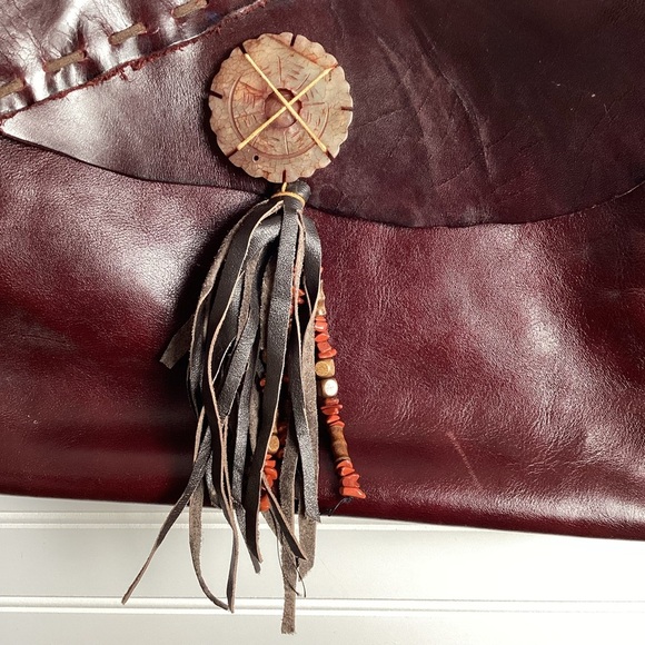 AQ Inc Leather Crossbody Bag with Jemstone and beads. Fringe Bag. Western Style - Picture 11 of 15